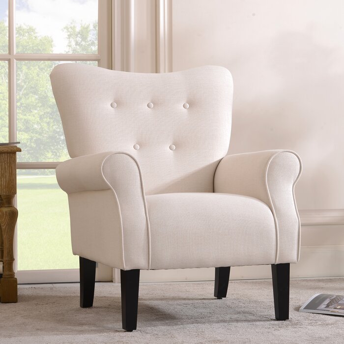 Beige White button-tufted accent chair
